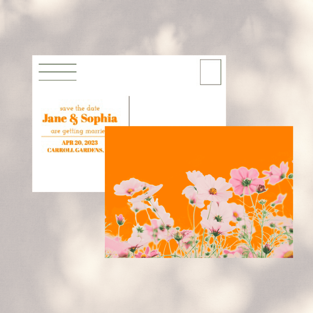 postcard save-the-date templates in orange and pink