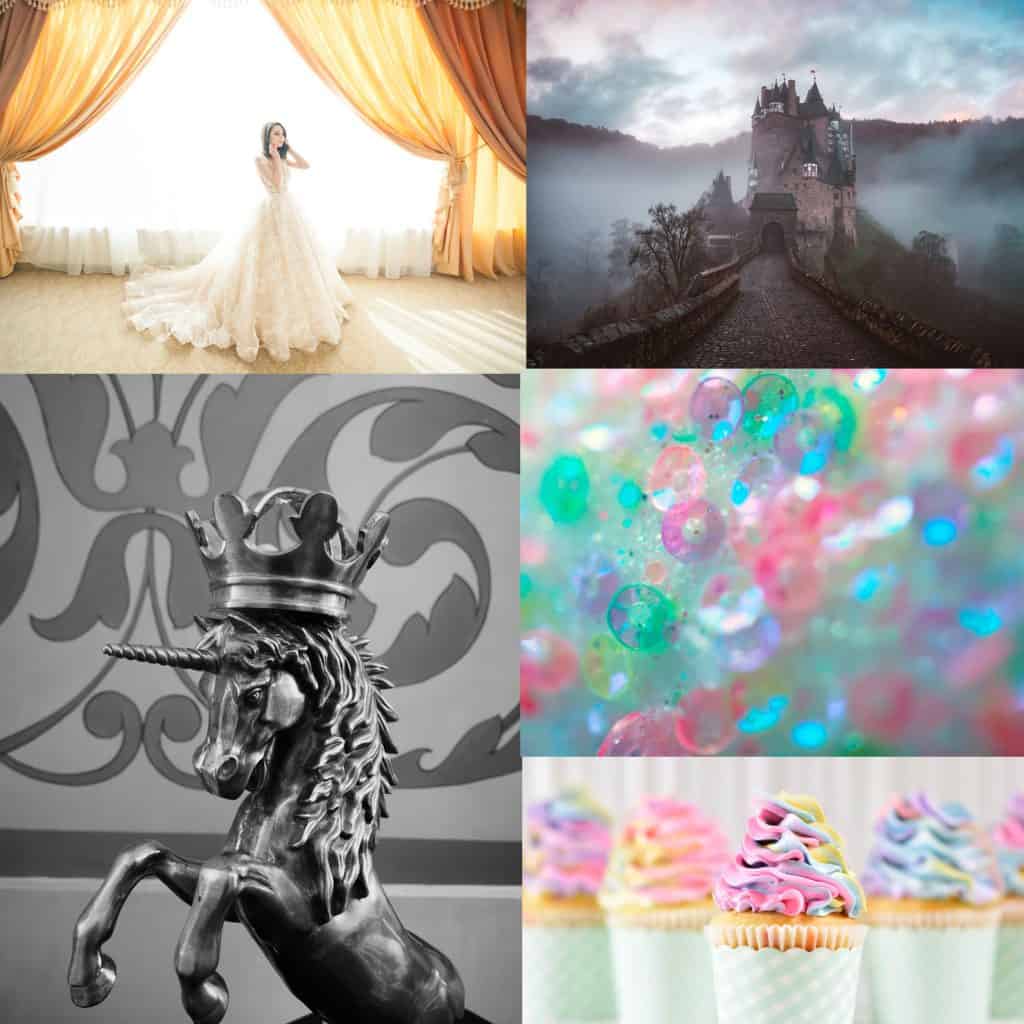 princess and unicorn wedding collage