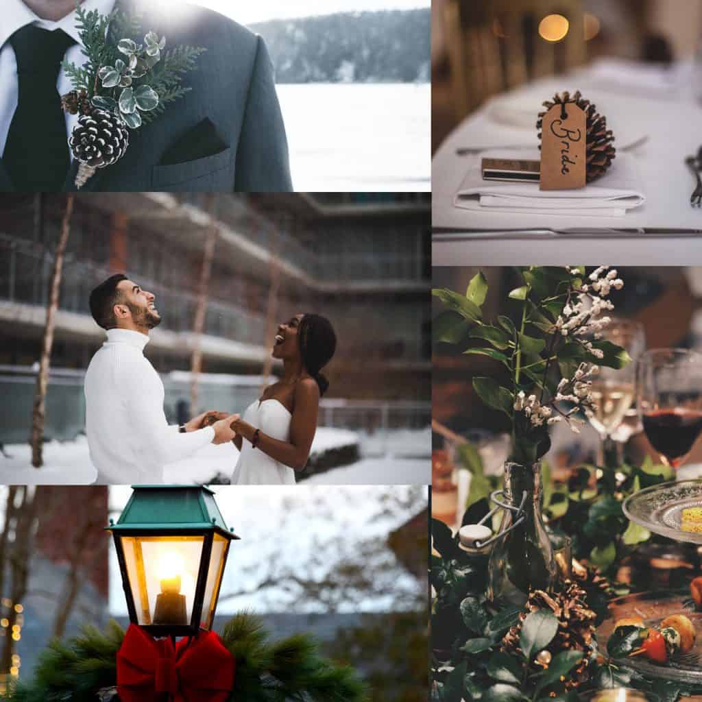 winter wedding collage of photos