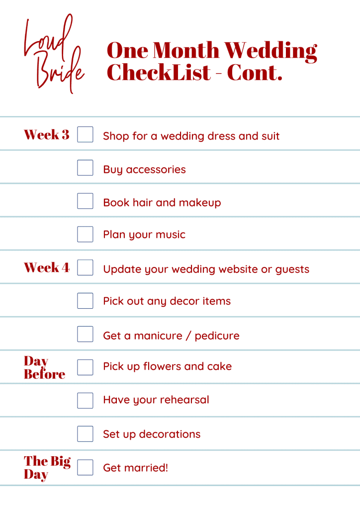 one month wedding check list
