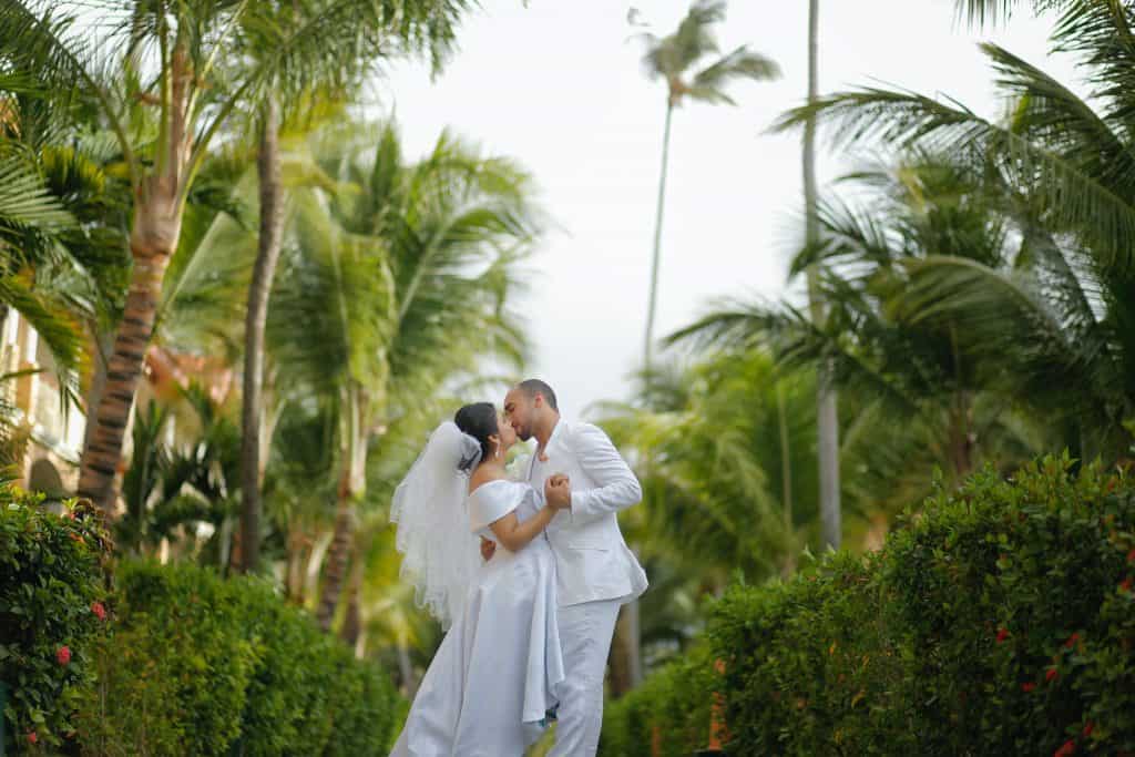 bride and groom in a tropical location