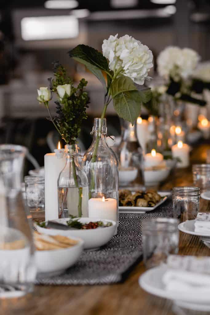 image of a rehearsal dinner table set family style
