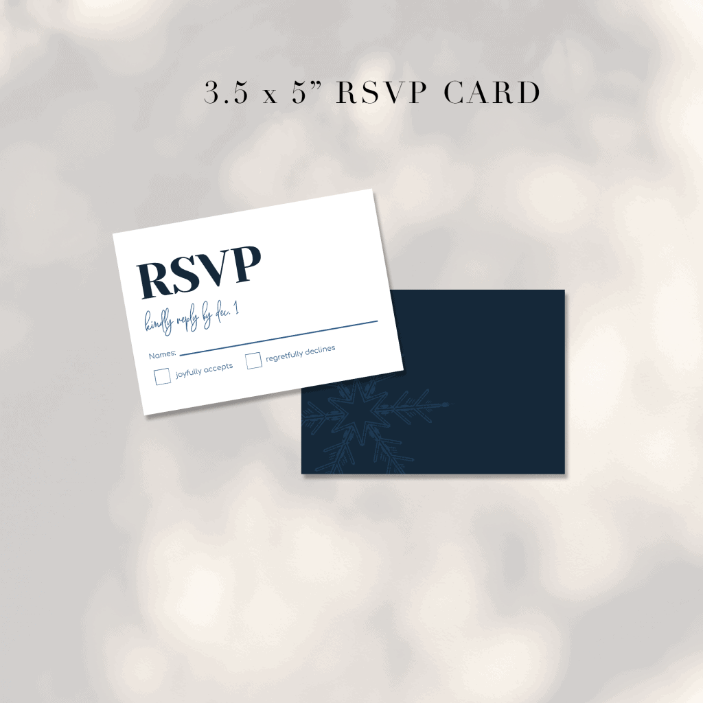 winter wedding rsvp card that says "kindly reply by dec. 1" on a grey background