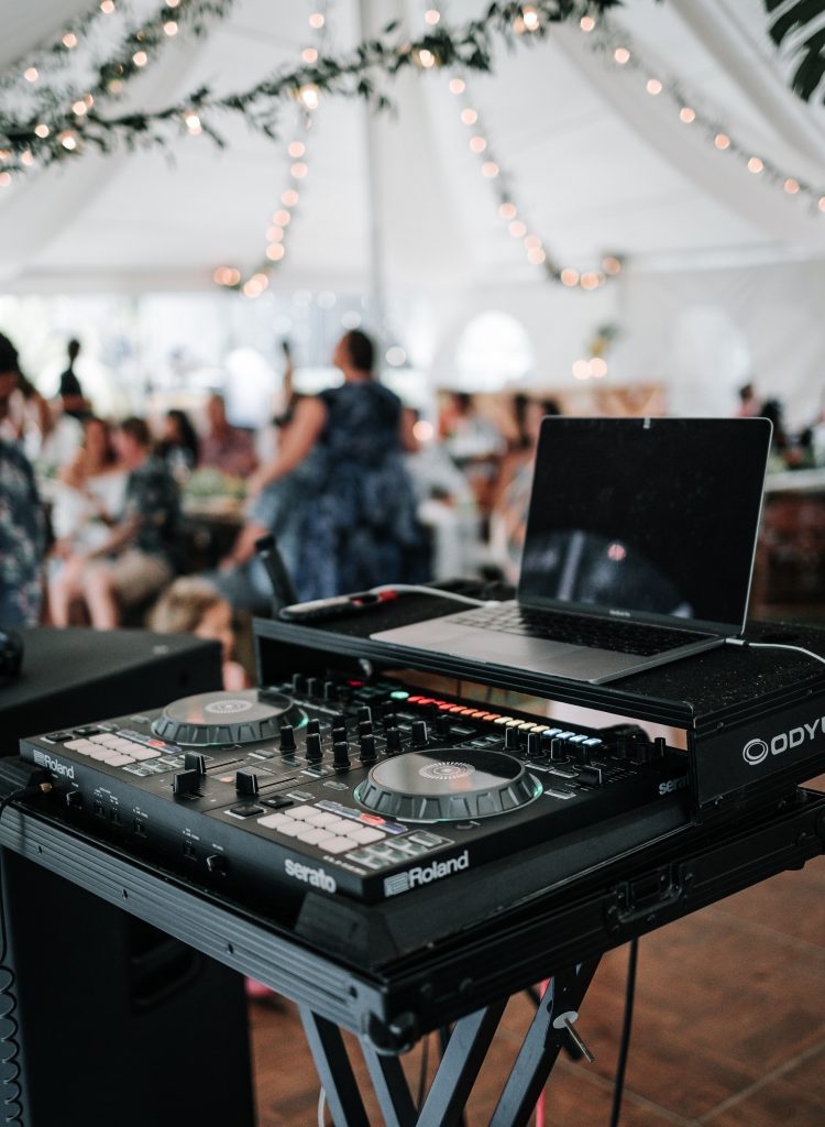 photo of a modern wedding DJ set up