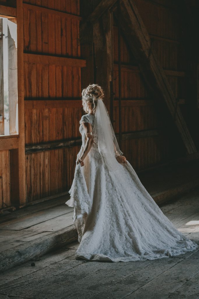 bride in a barn