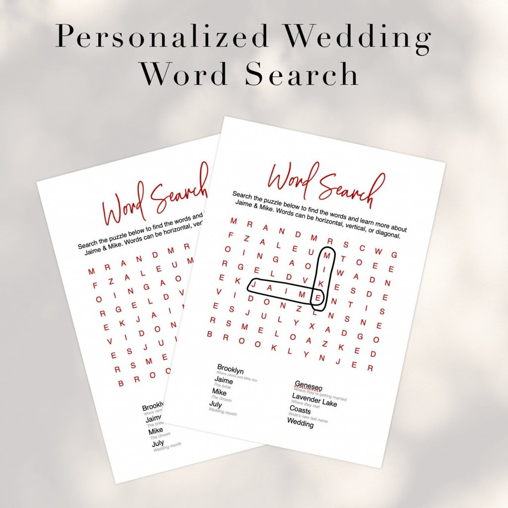 personalized wedding word search
