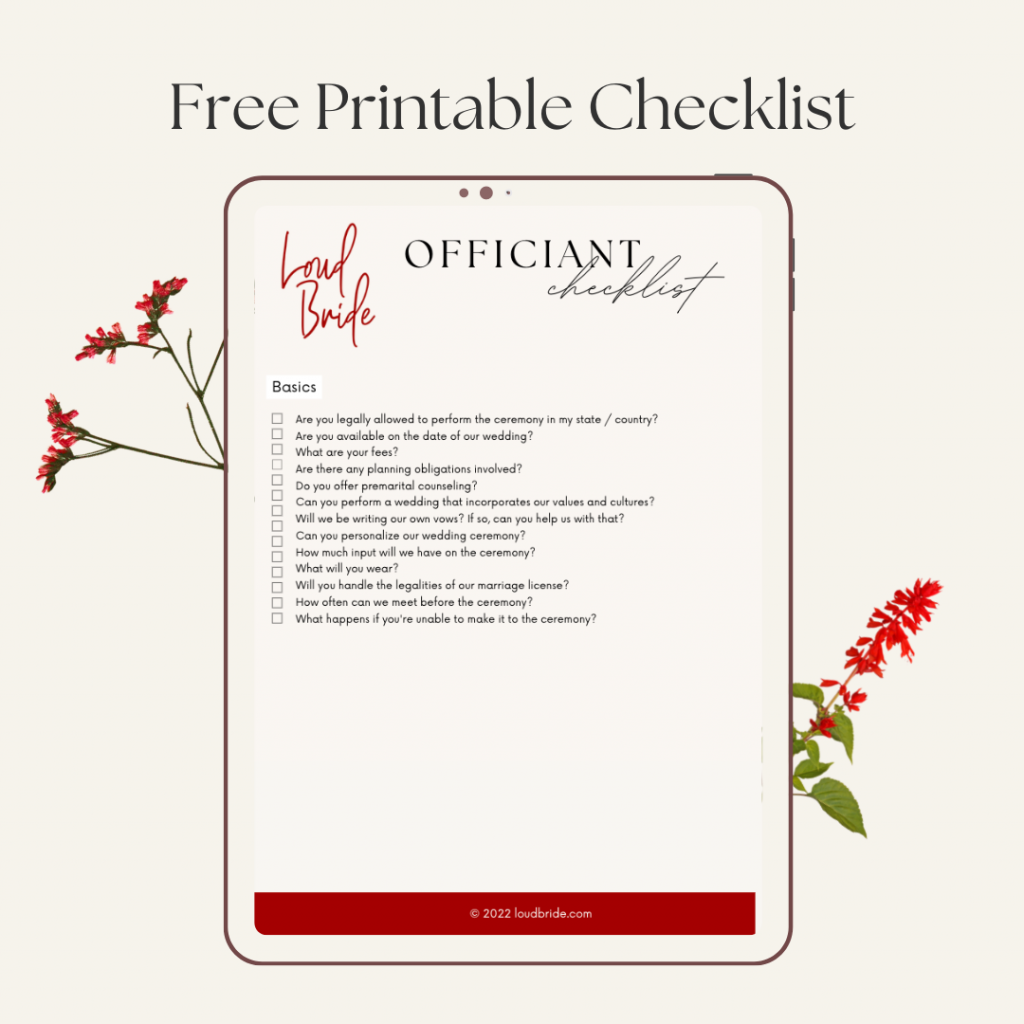 free printable officiant checklist