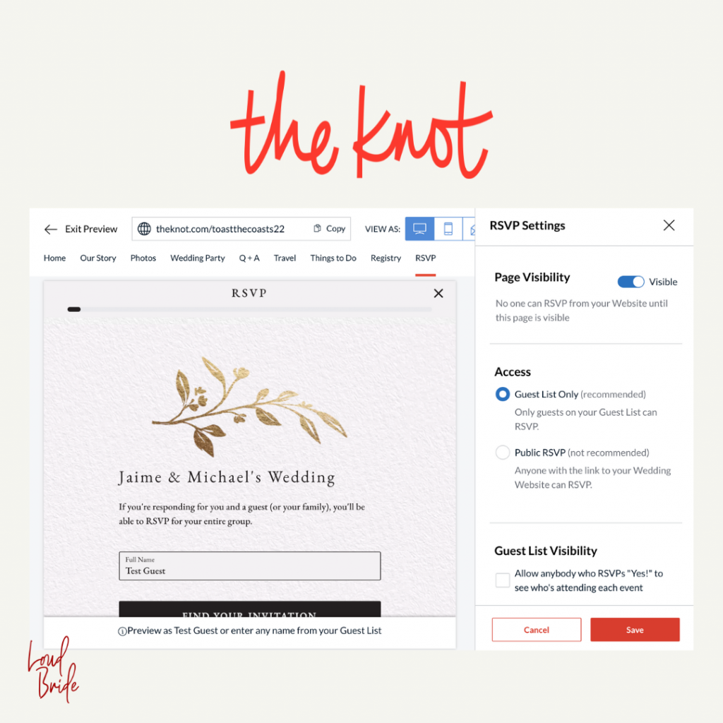 graphic with a screenshot of the knots rsvp settings