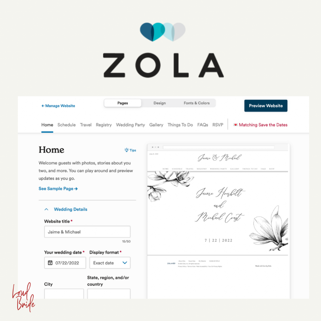 graphic of a screenshot of the main editing page on Zola