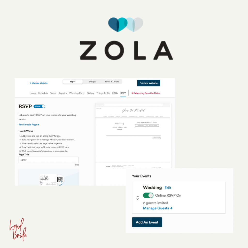 graphic of a screenshot of zola's rsvp settings