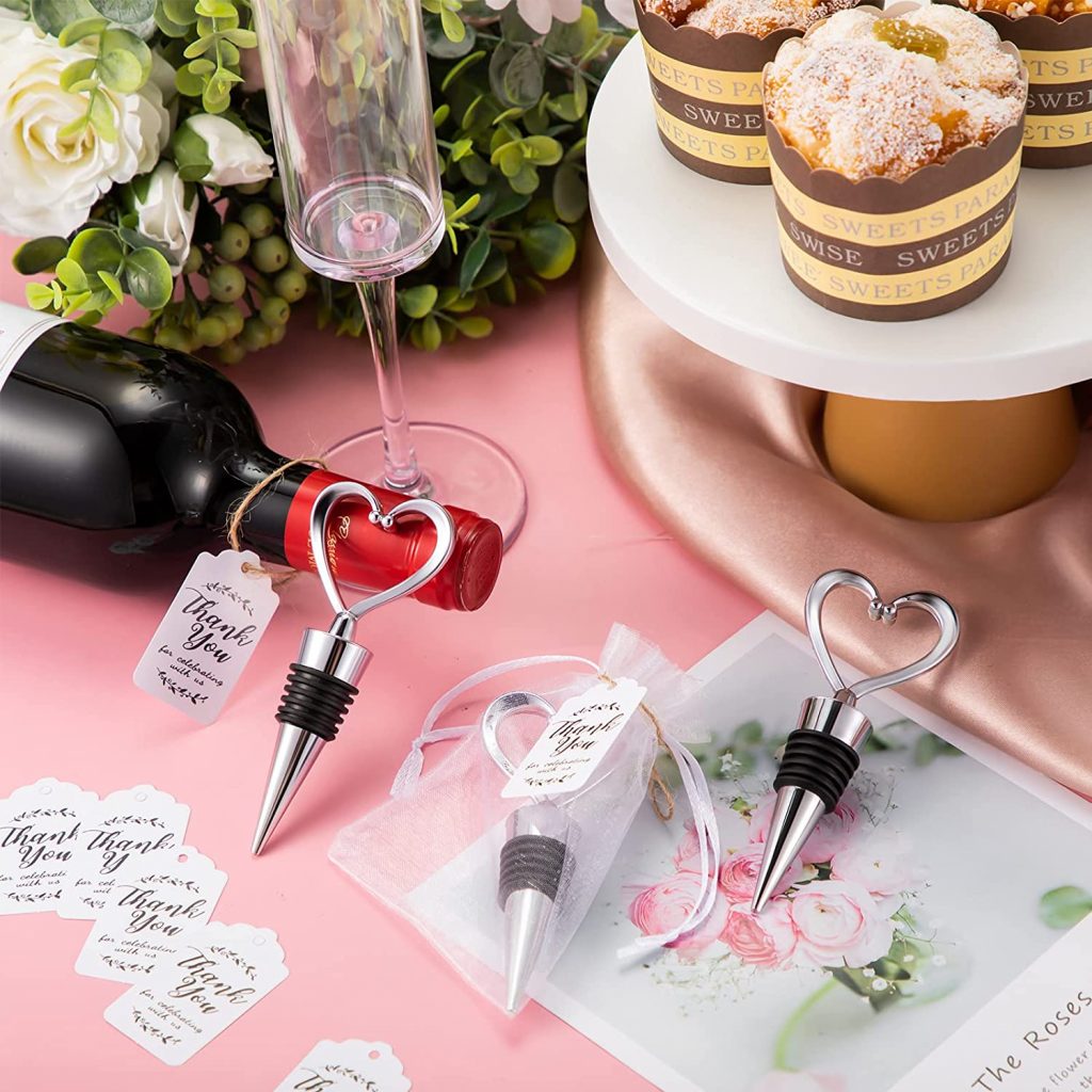 heart shaped wine stoppers on a table
