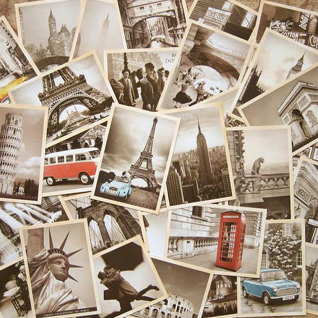 vintage postcards in a pile