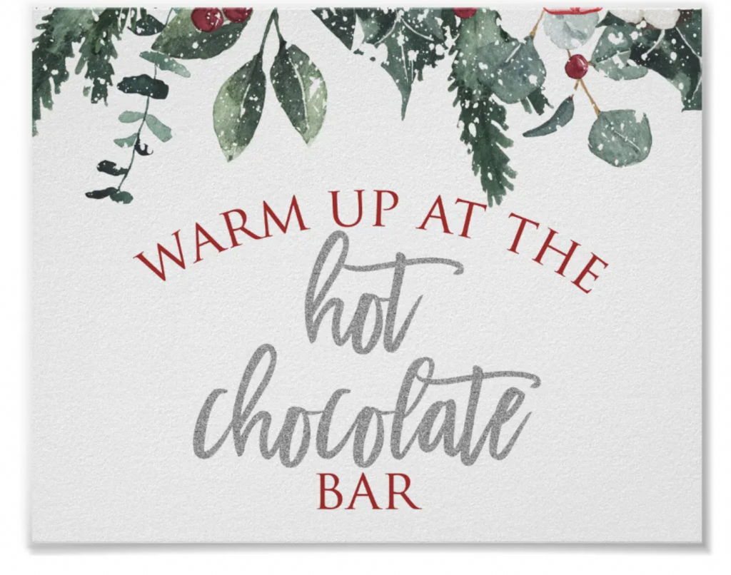 warm up at the hot chocolate bar sign