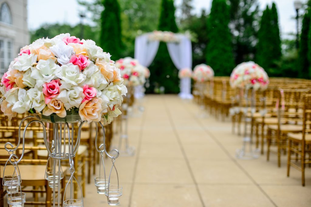 wedding venue decorated with flowers